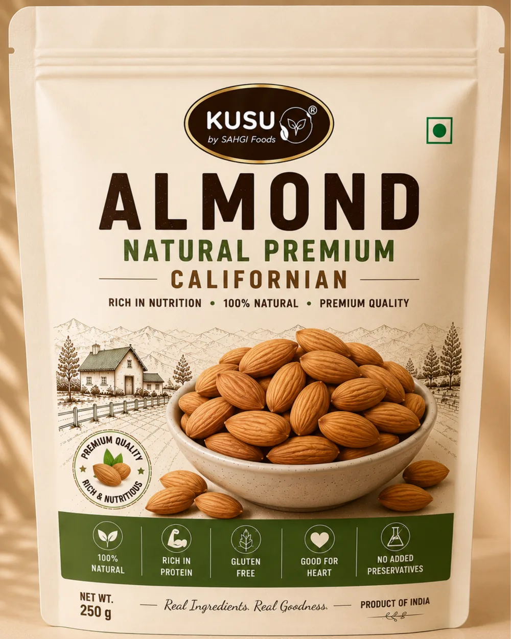 KUSU Almond Natural Premium Californian - SAHGI Foods pack view 2