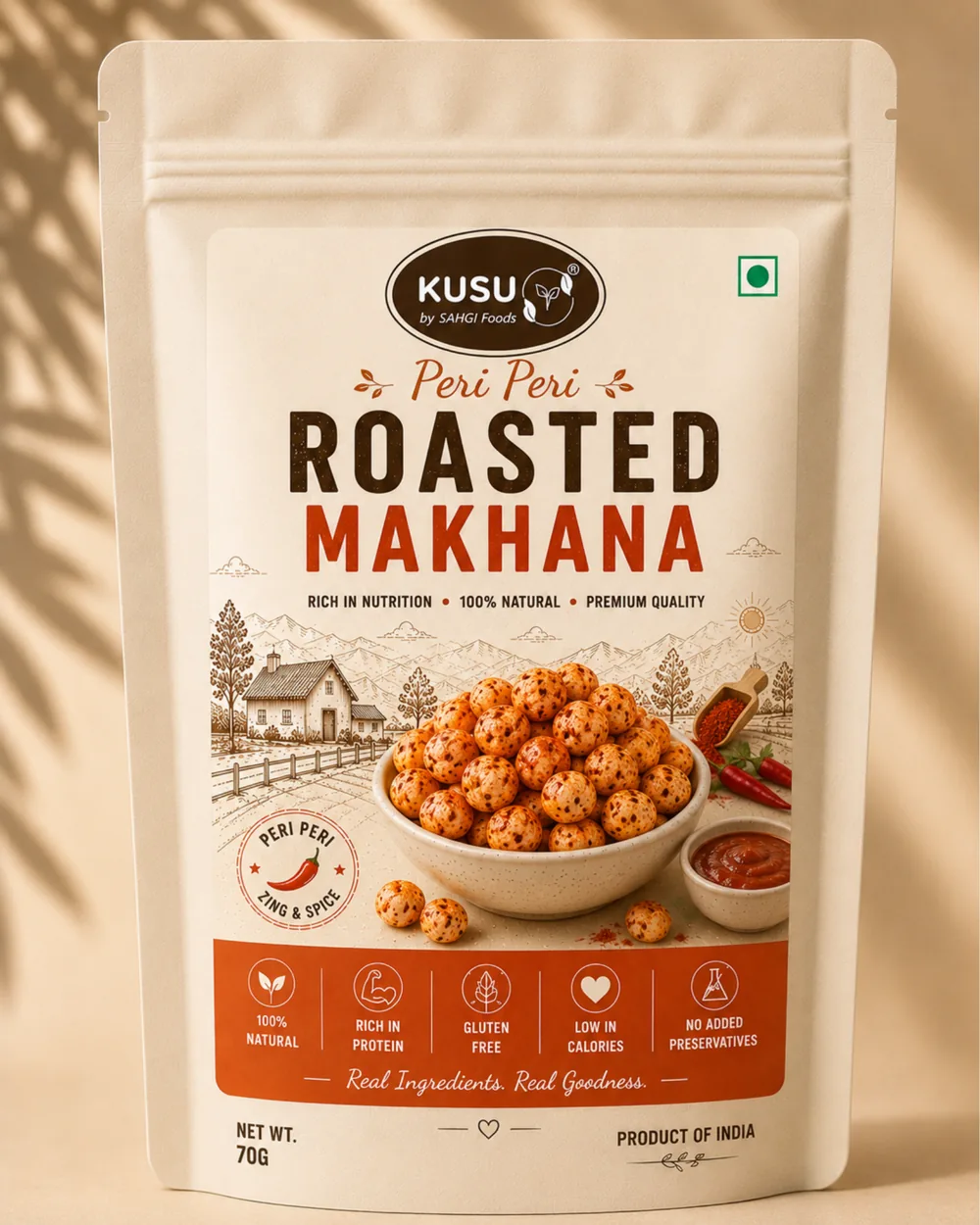 KUSU Peri Peri Roasted Makhana - SAHGI Foods pack view 2