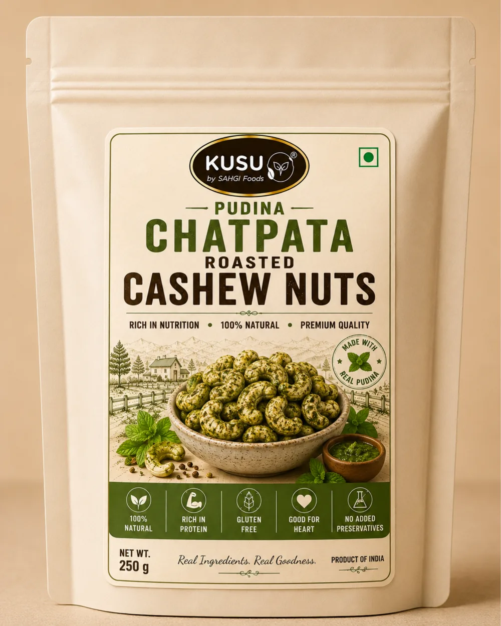 KUSU Pudina Chatpata Roasted Cashew Nut - SAHGI Foods pack view 2