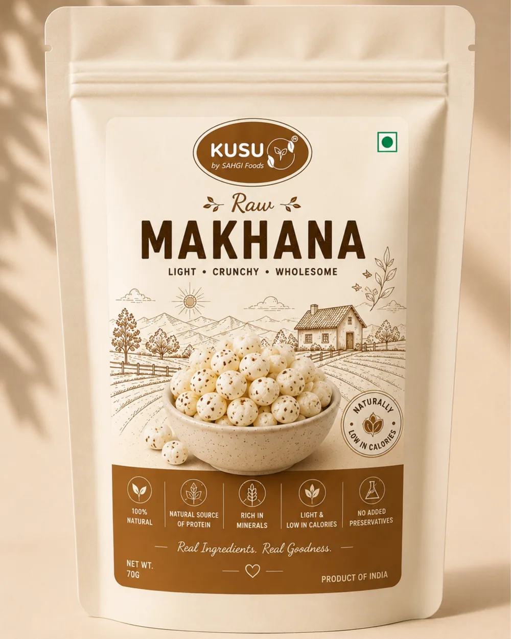 White Raw Makhana (5 Plus) - SAHGI Foods pack view 2